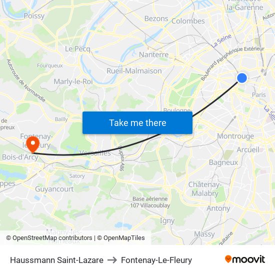 Haussmann Saint-Lazare to Fontenay-Le-Fleury map