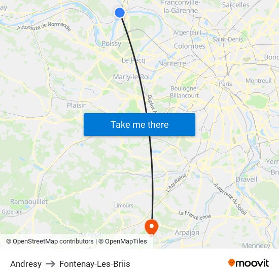 Andresy to Fontenay-Les-Briis map
