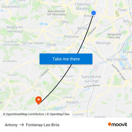 Antony to Fontenay-Les-Briis map