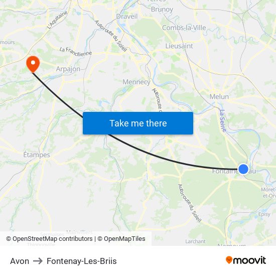 Avon to Fontenay-Les-Briis map