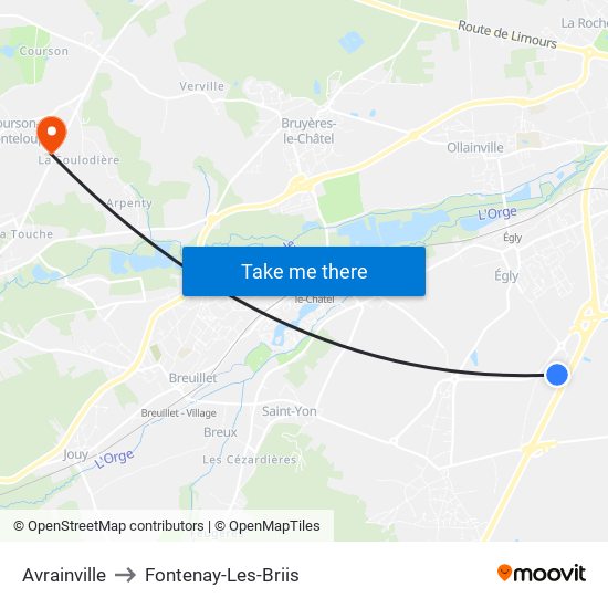 Avrainville to Fontenay-Les-Briis map