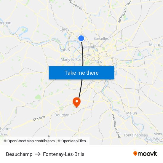 Beauchamp to Fontenay-Les-Briis map