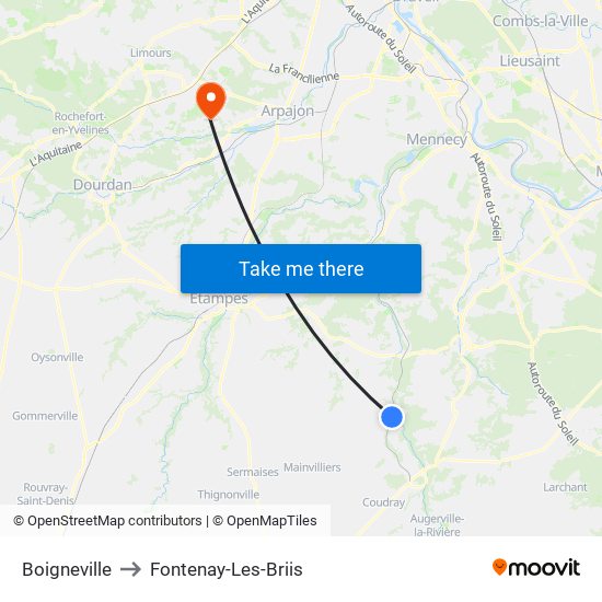 Boigneville to Fontenay-Les-Briis map