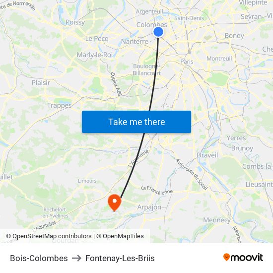 Bois-Colombes to Fontenay-Les-Briis map