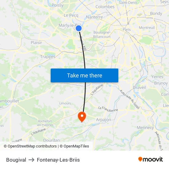 Bougival to Fontenay-Les-Briis map