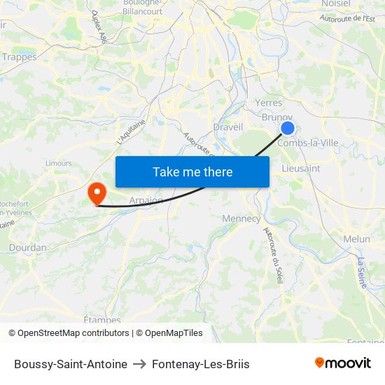Boussy-Saint-Antoine to Fontenay-Les-Briis map