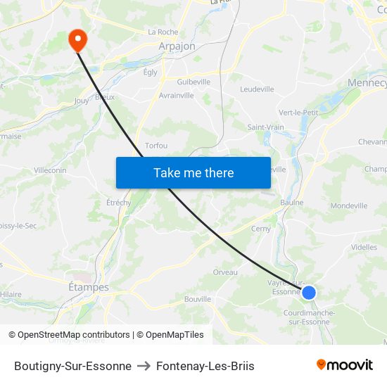 Boutigny-Sur-Essonne to Fontenay-Les-Briis map