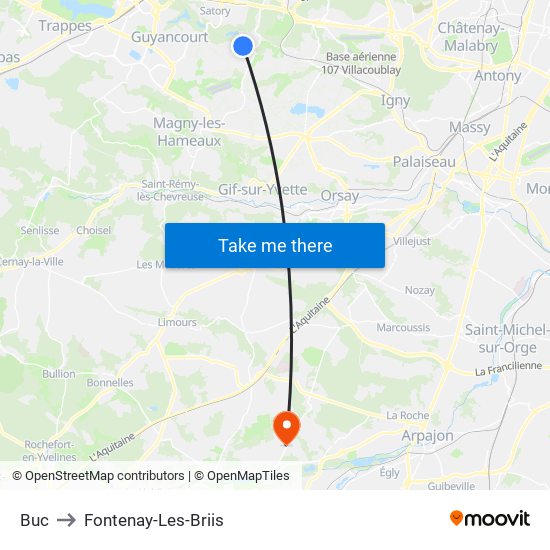 Buc to Fontenay-Les-Briis map