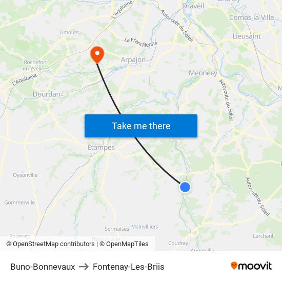 Buno-Bonnevaux to Fontenay-Les-Briis map