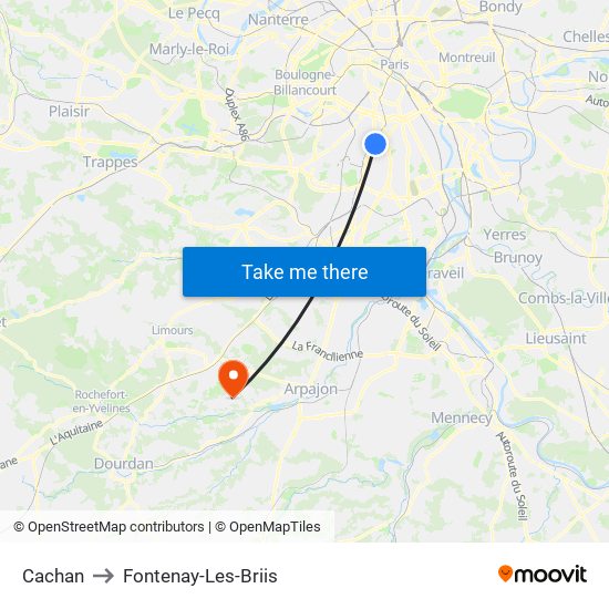 Cachan to Fontenay-Les-Briis map