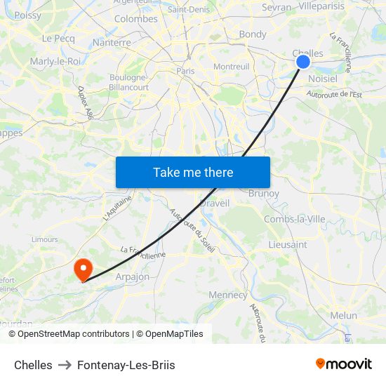 Chelles to Fontenay-Les-Briis map