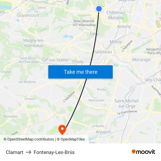 Clamart to Fontenay-Les-Briis map