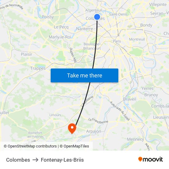 Colombes to Fontenay-Les-Briis map