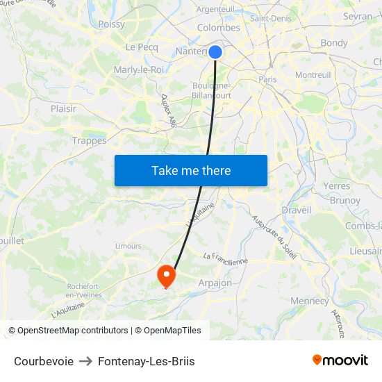 Courbevoie to Fontenay-Les-Briis map