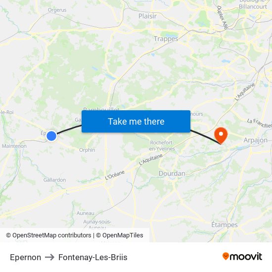 Epernon to Fontenay-Les-Briis map