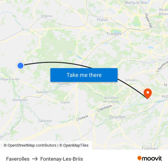 Faverolles to Fontenay-Les-Briis map