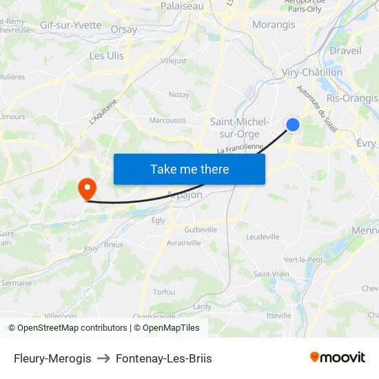 Fleury-Merogis to Fontenay-Les-Briis map