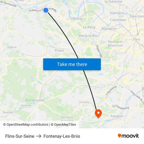 Flins-Sur-Seine to Fontenay-Les-Briis map