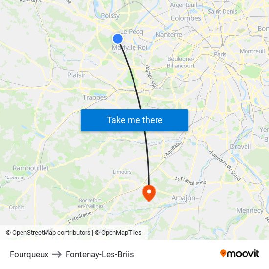 Fourqueux to Fontenay-Les-Briis map