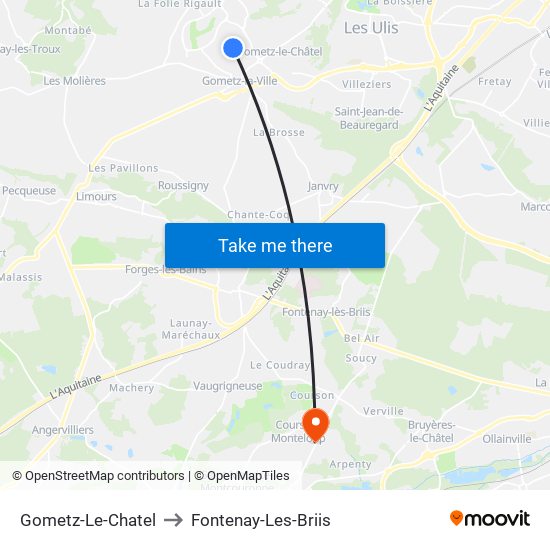 Gometz-Le-Chatel to Fontenay-Les-Briis map