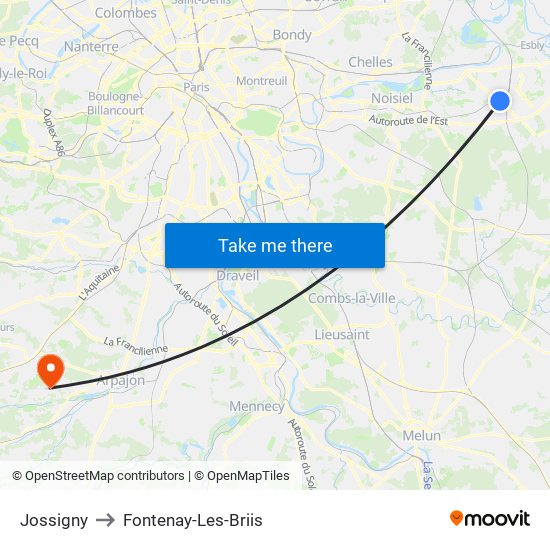Jossigny to Fontenay-Les-Briis map