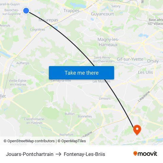 Jouars-Pontchartrain to Fontenay-Les-Briis map