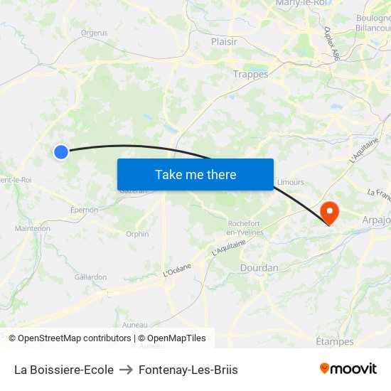 La Boissiere-Ecole to Fontenay-Les-Briis map