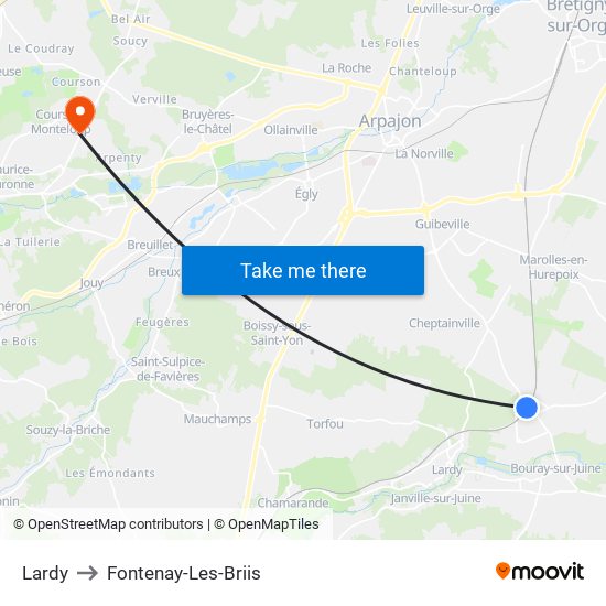 Lardy to Fontenay-Les-Briis map