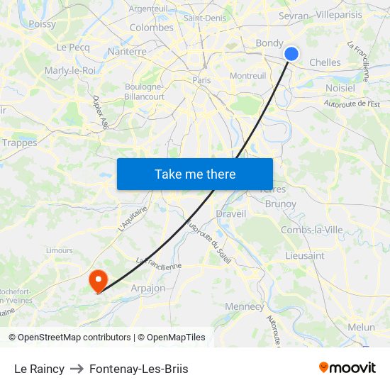 Le Raincy to Fontenay-Les-Briis map