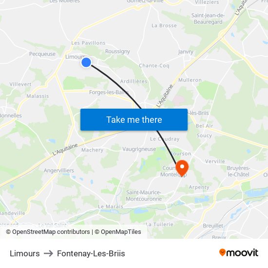 Limours to Fontenay-Les-Briis map