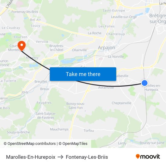 Marolles-En-Hurepoix to Fontenay-Les-Briis map