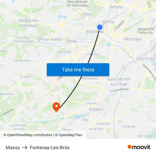 Massy to Fontenay-Les-Briis map