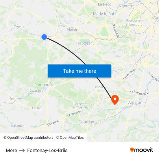 Mere to Fontenay-Les-Briis map