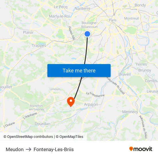 Meudon to Fontenay-Les-Briis map