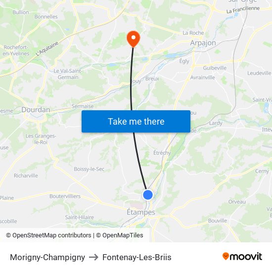 Morigny-Champigny to Fontenay-Les-Briis map