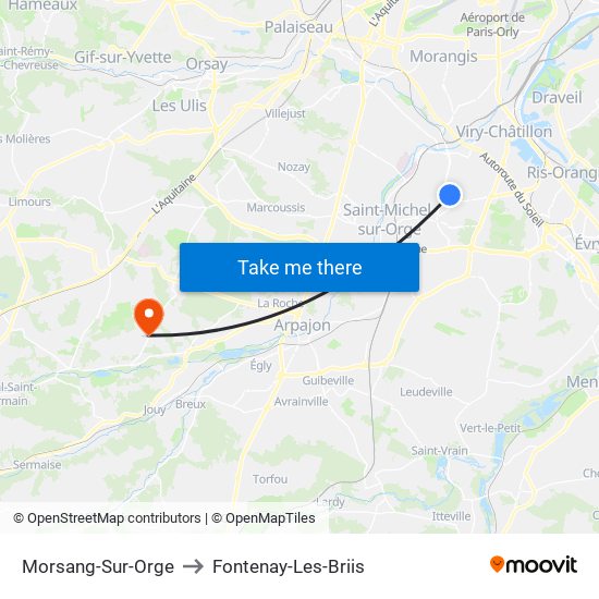 Morsang-Sur-Orge to Fontenay-Les-Briis map