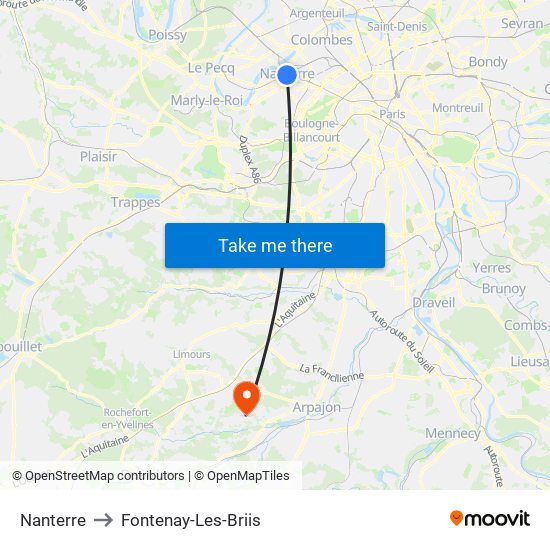 Nanterre to Fontenay-Les-Briis map