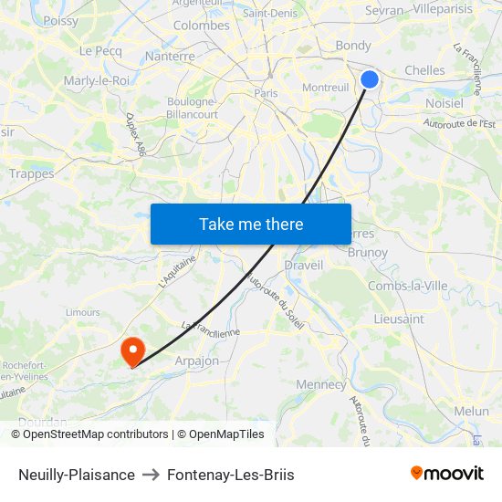 Neuilly-Plaisance to Fontenay-Les-Briis map