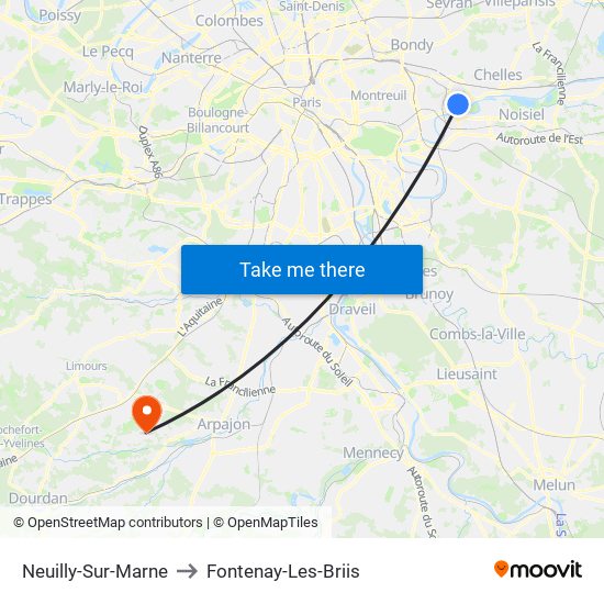 Neuilly-Sur-Marne to Fontenay-Les-Briis map