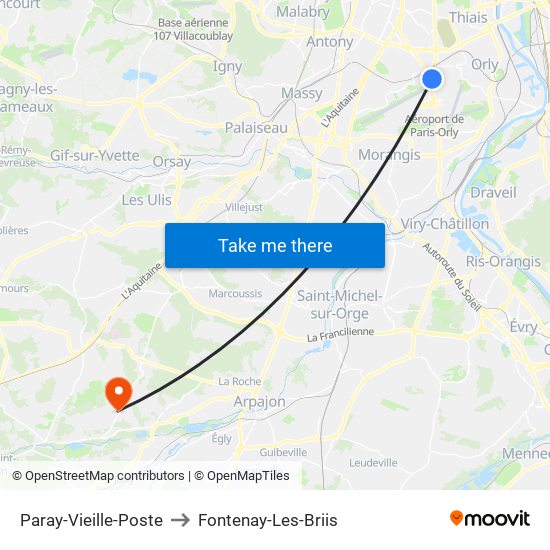 Paray-Vieille-Poste to Fontenay-Les-Briis map