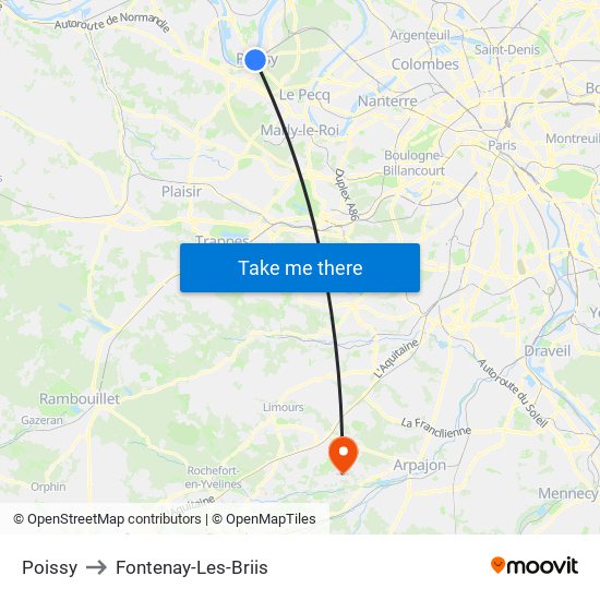 Poissy to Fontenay-Les-Briis map