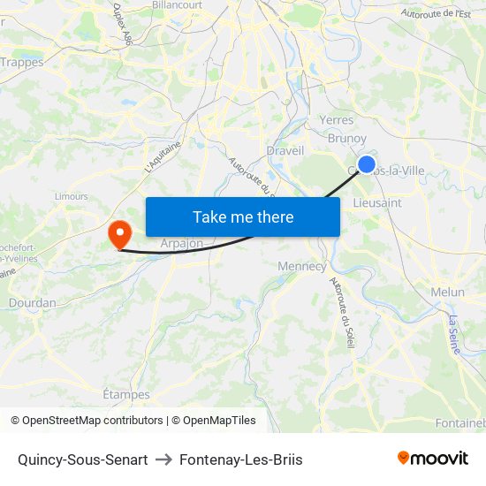 Quincy-Sous-Senart to Fontenay-Les-Briis map