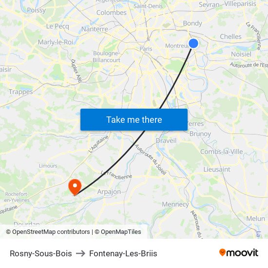 Rosny-Sous-Bois to Fontenay-Les-Briis map