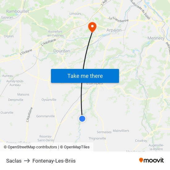 Saclas to Fontenay-Les-Briis map