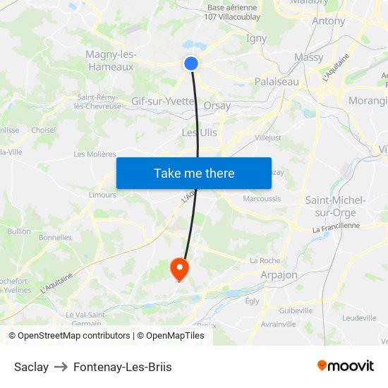 Saclay to Fontenay-Les-Briis map