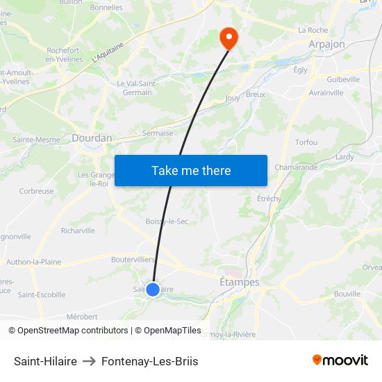 Saint-Hilaire to Fontenay-Les-Briis map