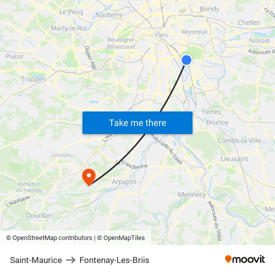 Saint-Maurice to Fontenay-Les-Briis map