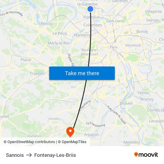 Sannois to Fontenay-Les-Briis map