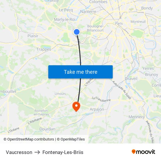Vaucresson to Fontenay-Les-Briis map