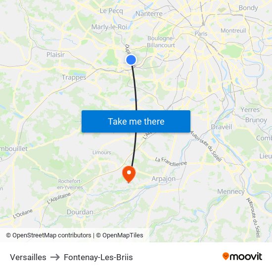 Versailles to Fontenay-Les-Briis map
